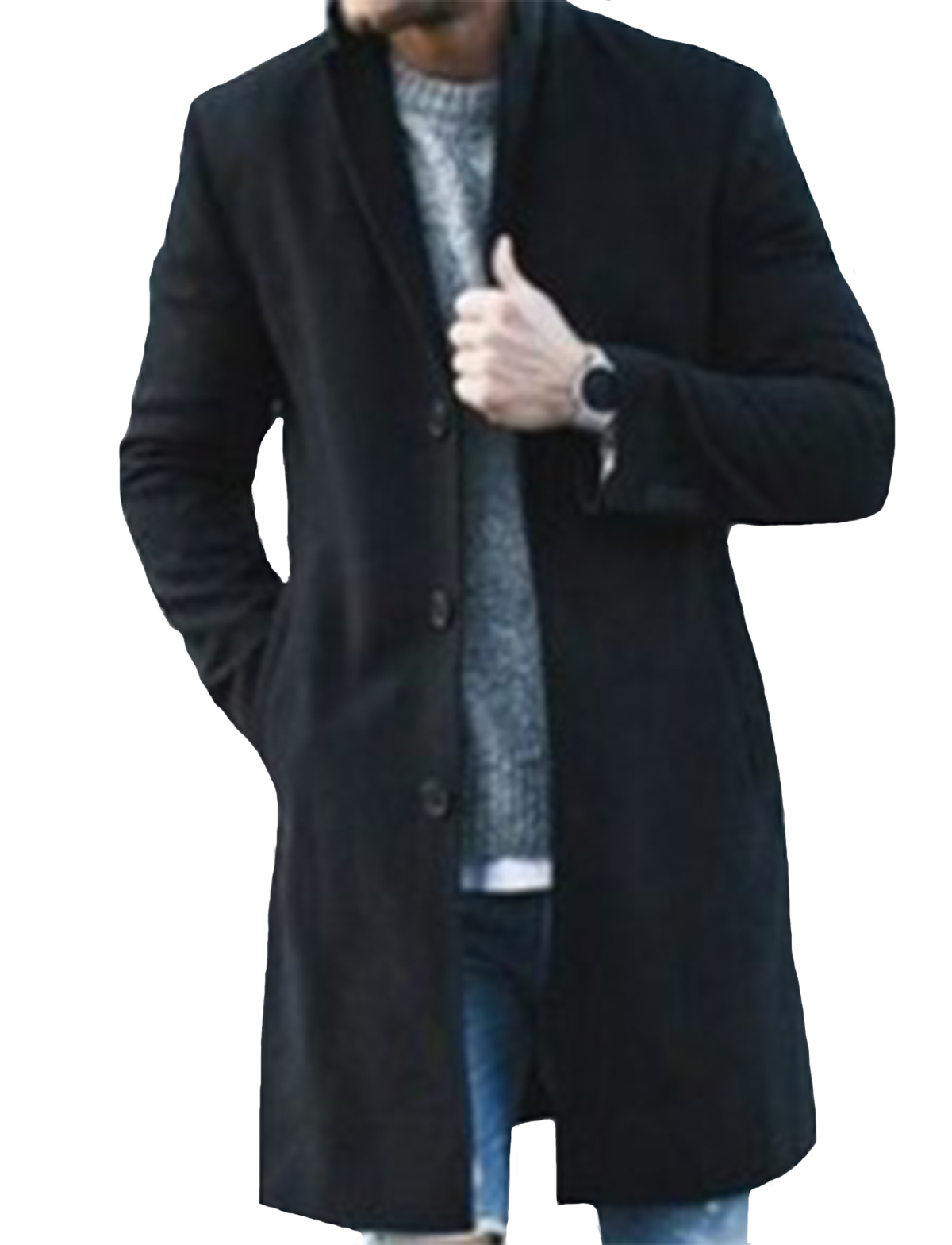 Emmababy Men Winter Trench Coat Slim Fit Turn Down Collar Knit Cuffs Woolen Coat Business Jacket Overcoat, Men's, Size: Medium, Brown